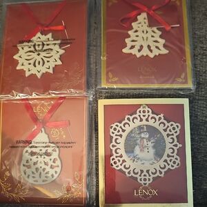 Lenox Cream and Red Holiday Ornaments